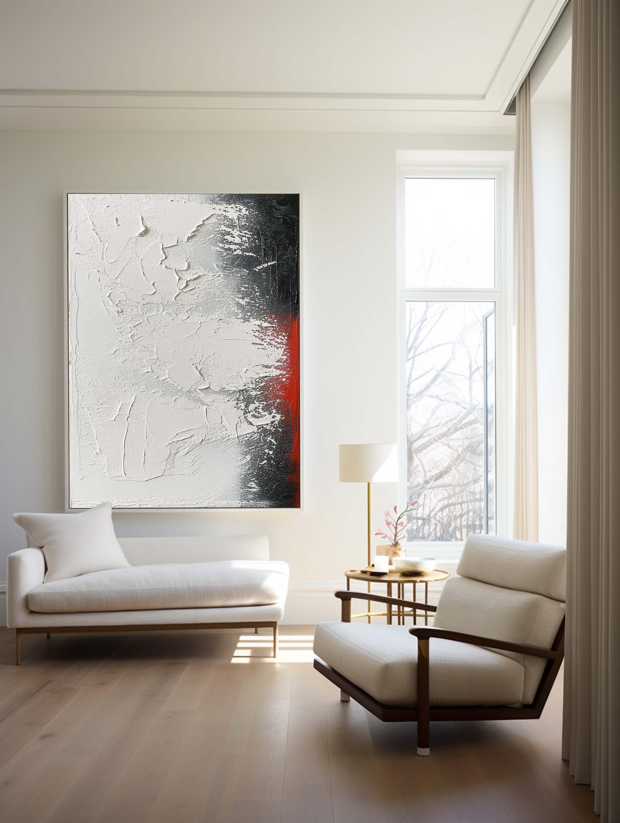 Unique Black And White Modern Art,Large Black Red Wall Painting,Minimalist Entryway Wall Decor