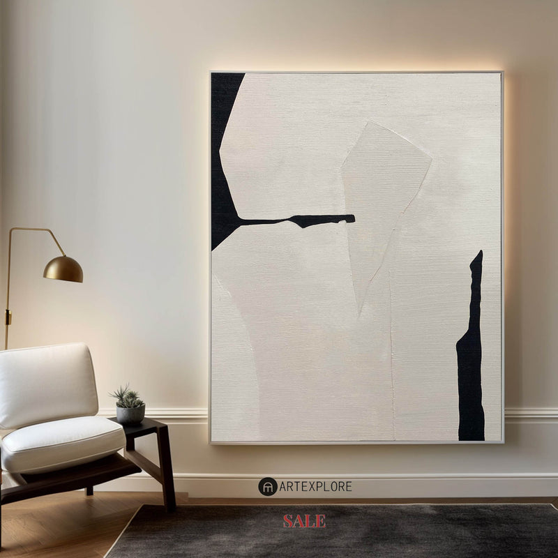 Modern Black And White Abstract Canvas Wall Art Minimalist Art Minimalist Painting For Livingroom