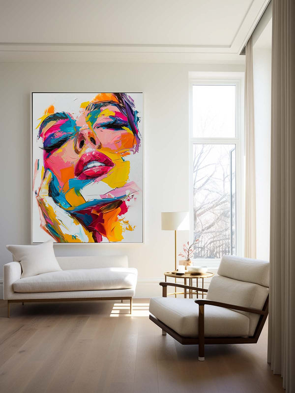Abstract Girl's Face Wall Art Colorful abstract Art Minimalist Apartment Decor For Sale