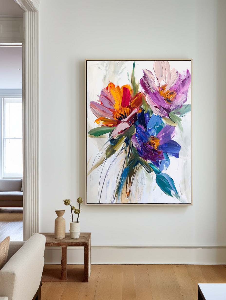 Large Framed Art Flowers Colourful Art Paintings For Wall Custom Canvas