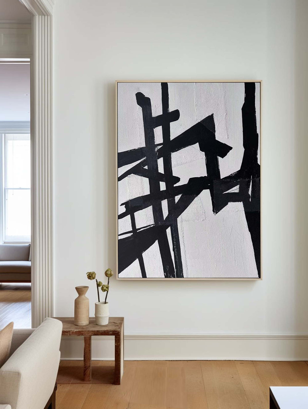 Modern Black And White Abstract Canvas Wall Art Minimalist Art Minimalist Painting For Livingroom