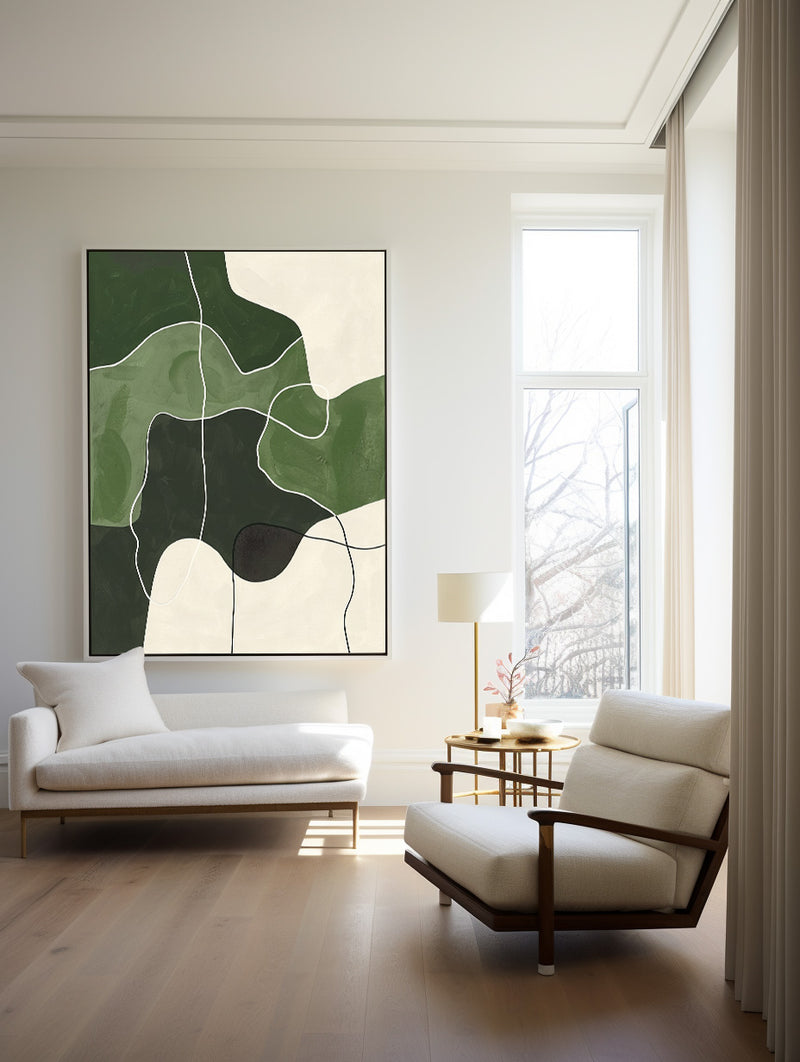 Large Green And White Geometric Wall Art Green Minimalist Painting Green Textured Wall Art