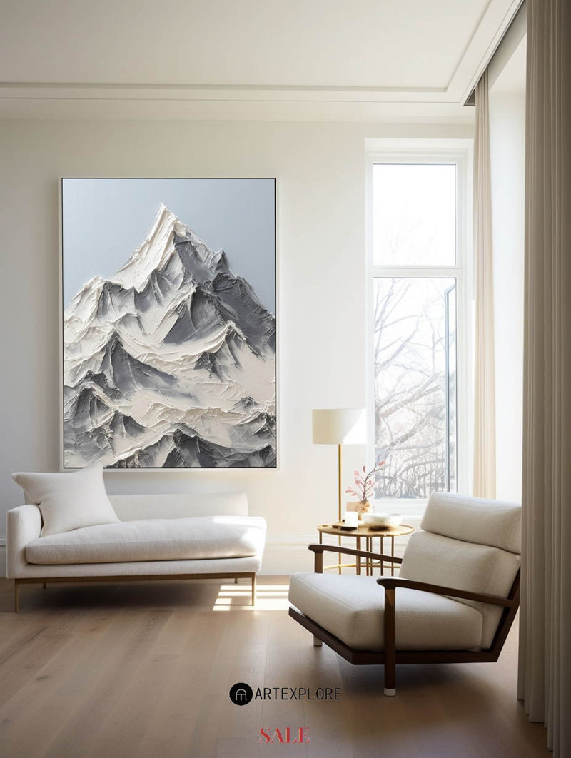 Snow Mountain Painting Rich Textured Mountain Art White Snow Mountain Landscape Painting