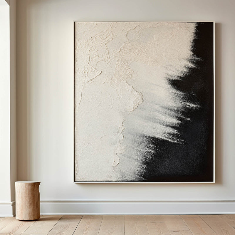 Minimalsit Painting Black and Beige Seashore Wall Art Rich Textured Art Painting For Sale