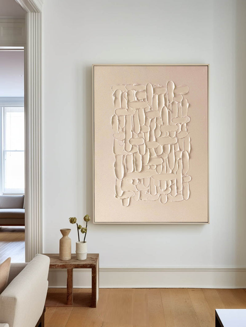 Modern Beige Abstract Canvas Wall Art  Minimalist Painting Thick Plaster Texture Painting