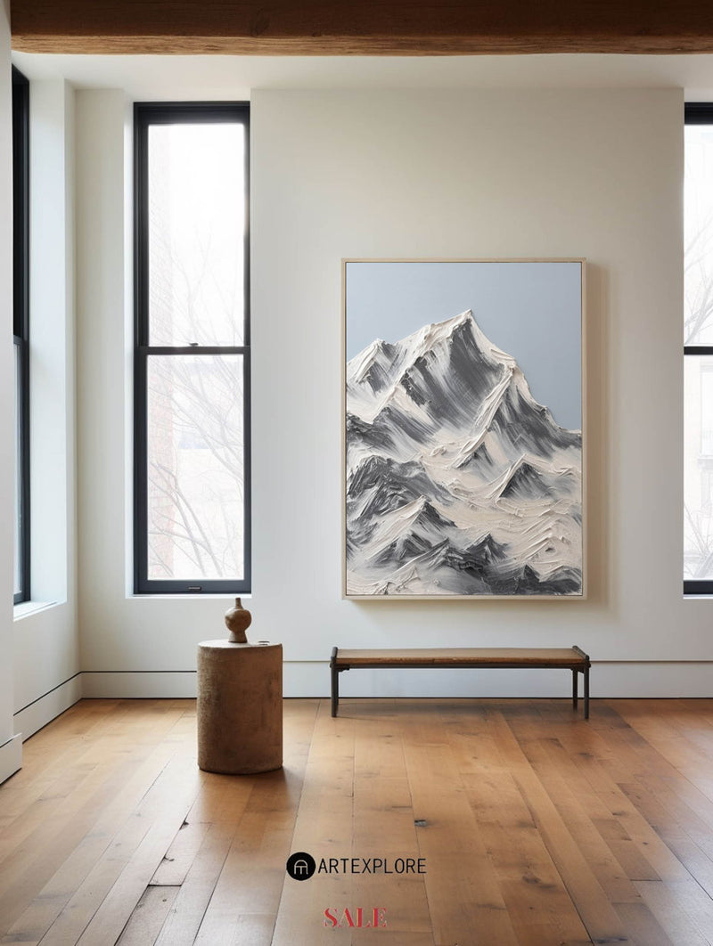 Snow Mountain Plaster Painting Mountain Art White Snow Mountain Landscape Painting For Sale