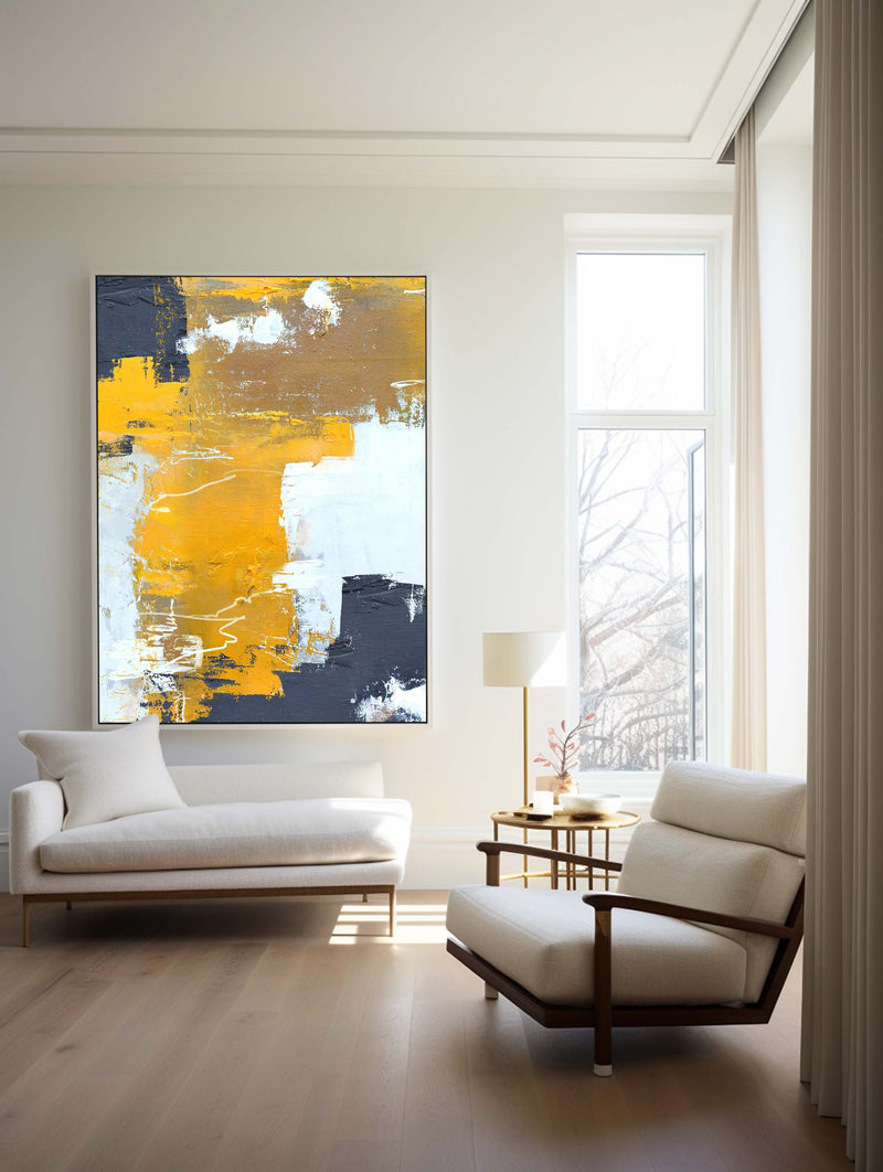 Orange Yellow Abstract Art Oversized Abstract Wall Art Large Painting Canvas