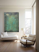Large Abstract Green Acrylic Painting On Canvas Oversized Textured Modern Abstract Art Framed Canvas Art 