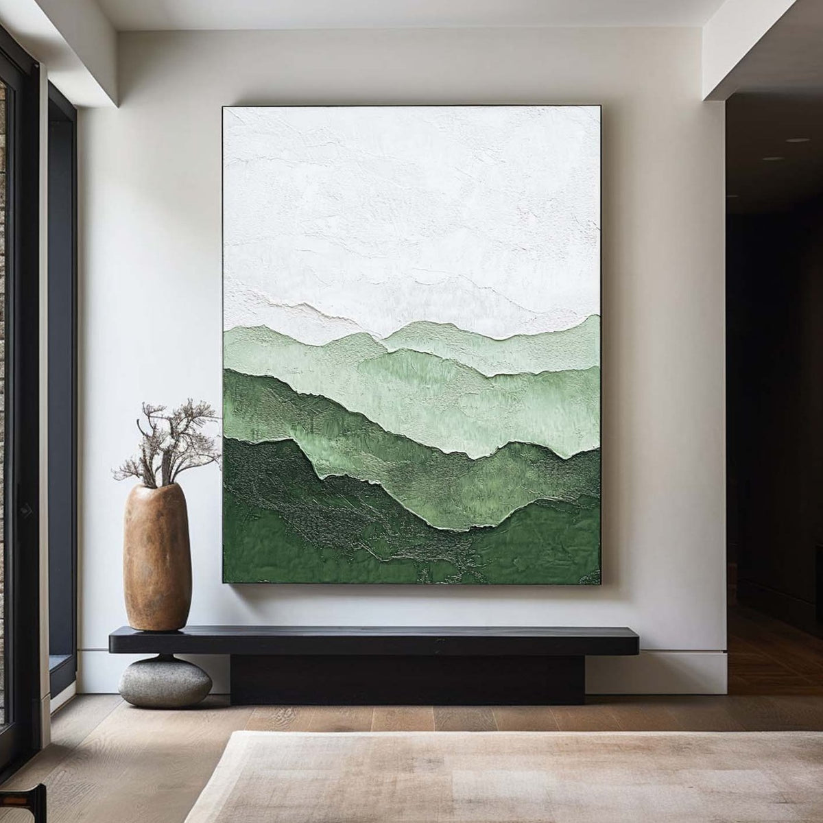 Green Mountain Texture Painting Lage Green Handmade Wall Art Minimalist Painting Vertical Painting