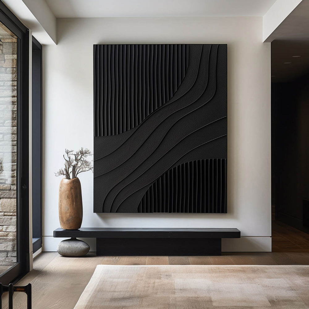 Black 3D Texture Painting Modern Minimalist Luxury Art Black Abstract Wall Art Black 3D Abstract Painting on Canvas 