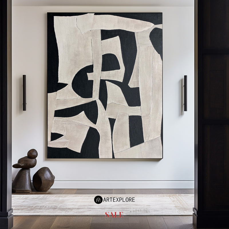 Modern Minimalist Painting Black And White Abstract Canvas Wall Art Minimalist Art For Sale