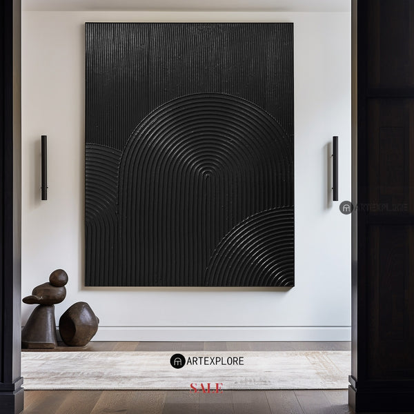 Big Modern 3D Black Textured Wall Decor,Modern Dark Art Designs On Wall,Pure Black Minimalist Painting
