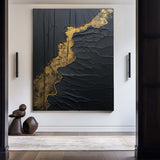 Black And Gold  Modern Art Black Texture Art Paintings For Wall Luxury Art Custom Artwork