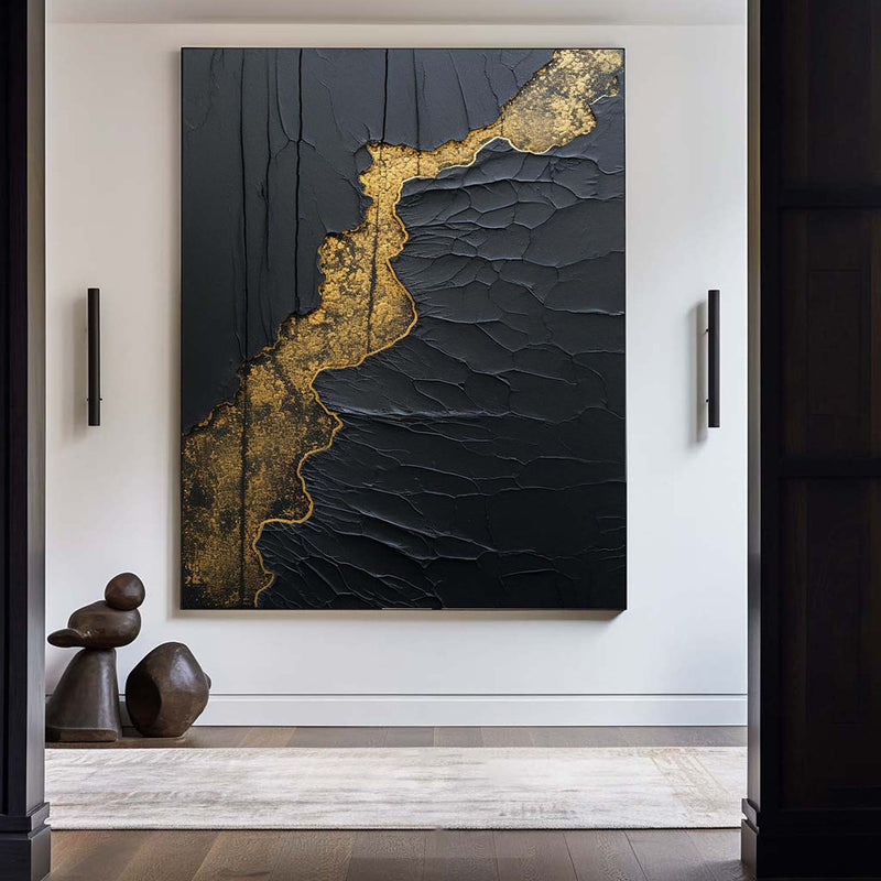 Black And Gold  Modern Art Black Texture Art Paintings For Wall Luxury Art Custom Artwork