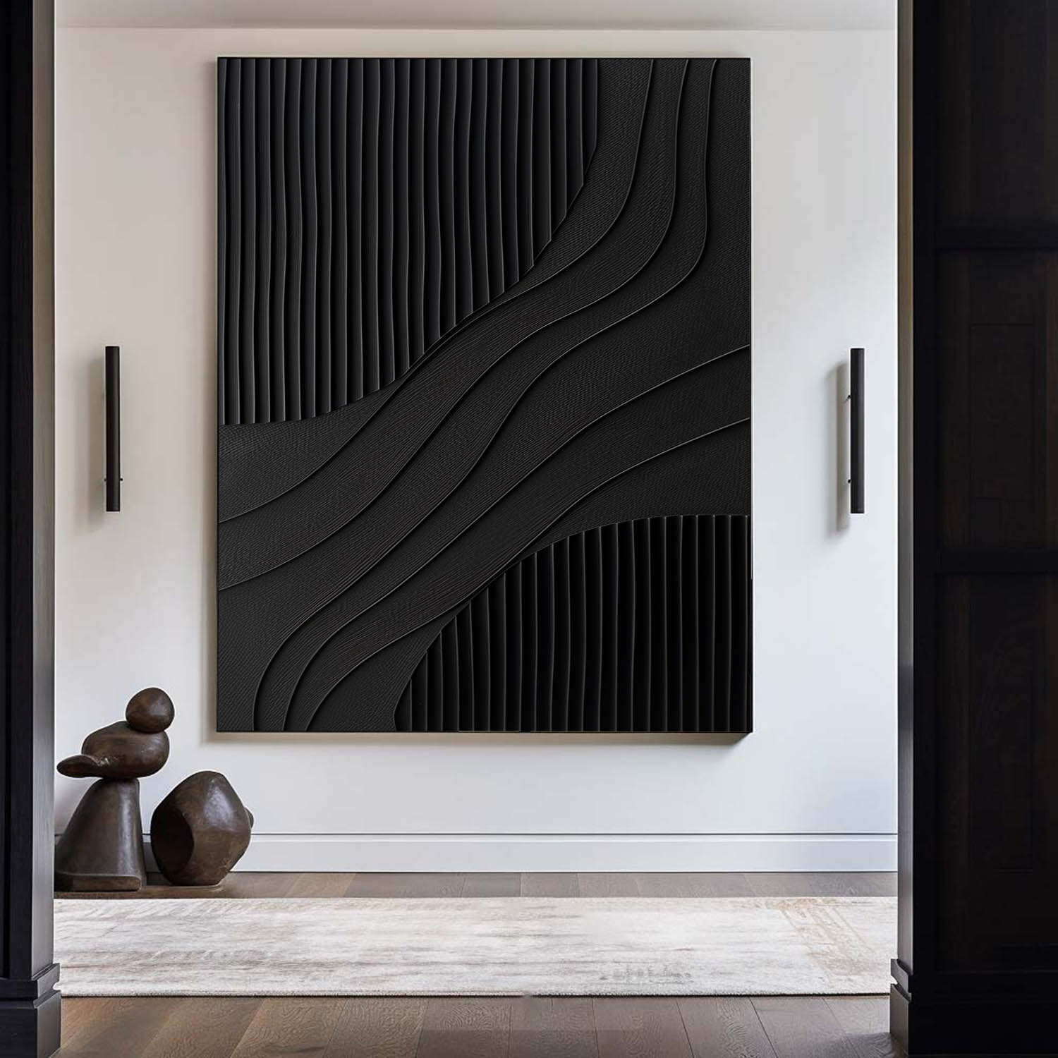 Black 3D Texture Painting Modern Minimalist Luxury Art Black Abstract Wall Art Black 3D Abstract Painting on Canvas 