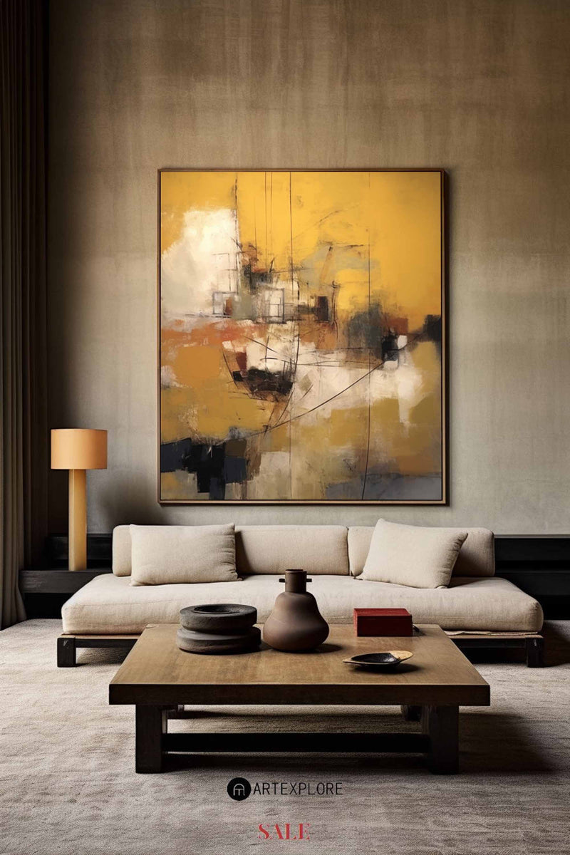 Heavy Texture Dark Yellow Abstract Art On Canvas Modern Palette Knife Painting Abstract Painting
