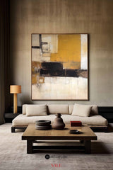 Dark Yellow Abstract Art On Canvas Modern Beige Palette Knife Painting Abstract Painting For Sale