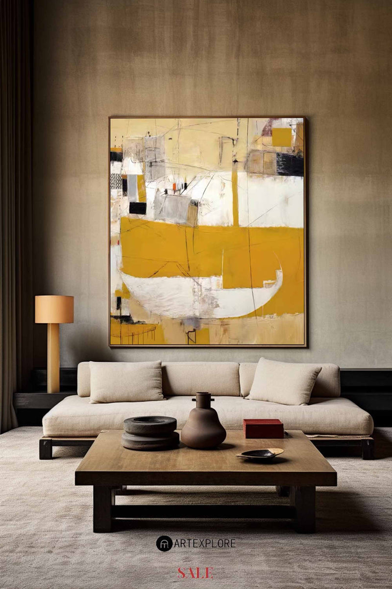 Heavy Texture Dark Yellow Abstract Art On Canvas Modern Palette Knife Painting Abstract Painting