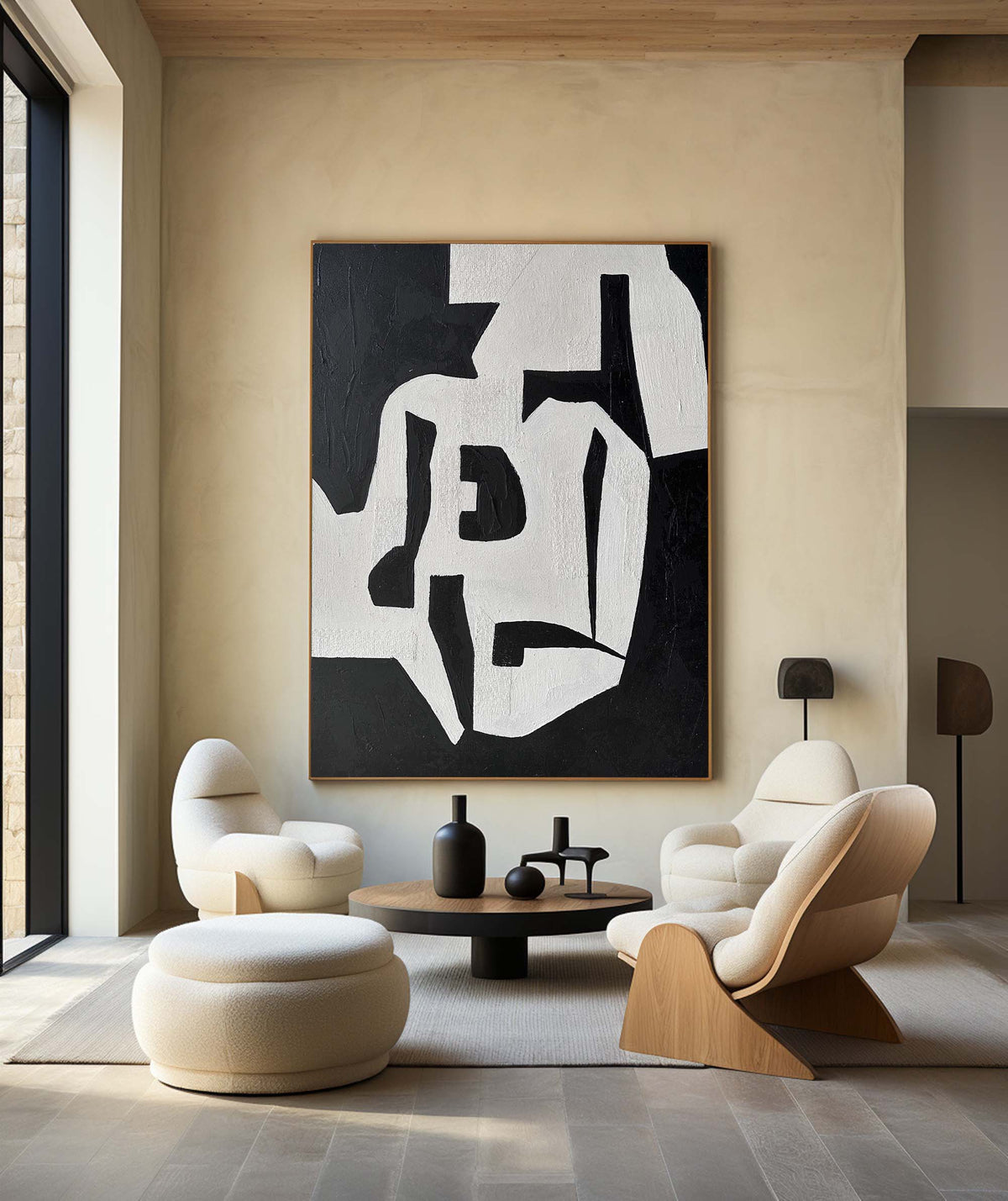 Modern Black And White Abstract Canvas Wall Art Minimalist Art Minimalist Painting For Livingroom