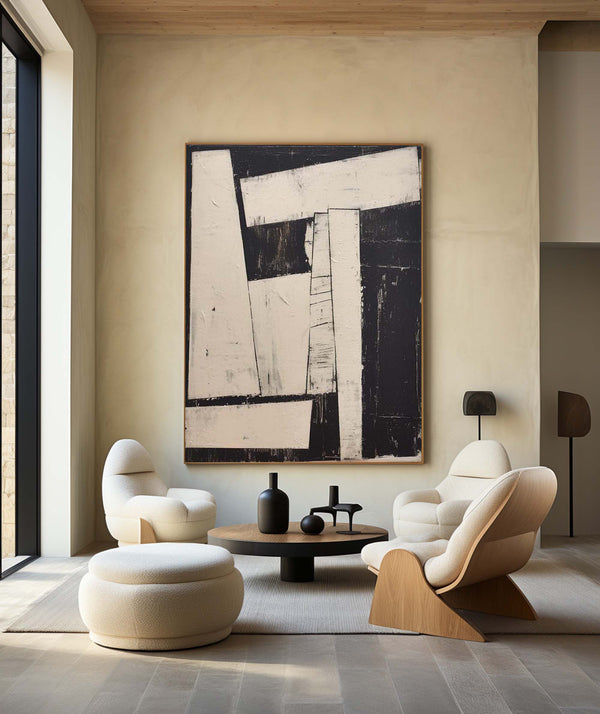 Modern Black And White Abstract Canvas Wall Art Earth Tone Minimalist Art Minimalist Painting 