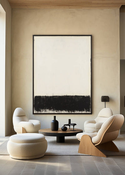 Large Black White Painting Black and White Texture Art Painting Wabi-sabi Canvas Wall Art For Sale