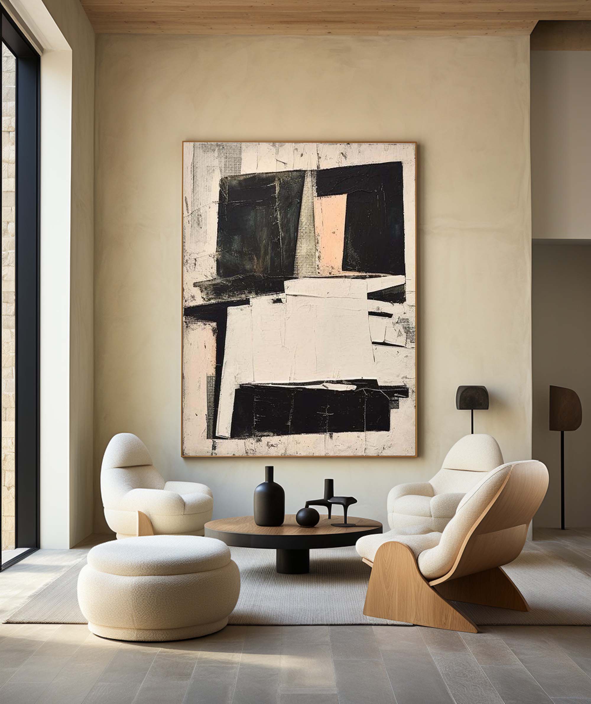 Modern Black And White Abstract Canvas Wall Art Earth Tone Minimalist Art Minimalist Painting 