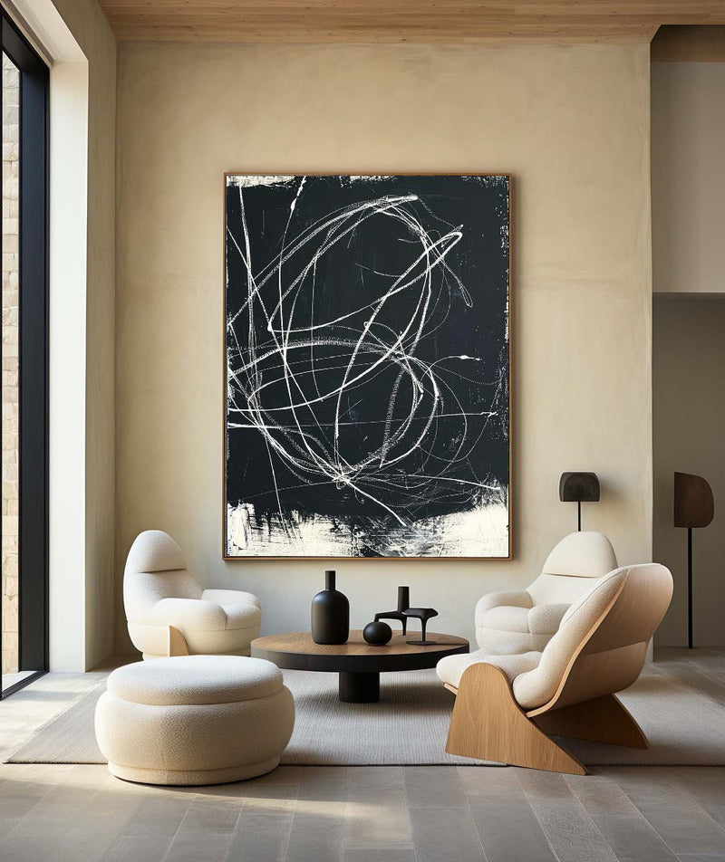 Modern Black Abstract Art Large Black Minimalist Painting Handmade Canvas Wall Art | Artexplore