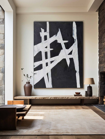 Modern Black And White Abstract Canvas Wall Art Minimalist Art Minimalist Painting For Livingroom