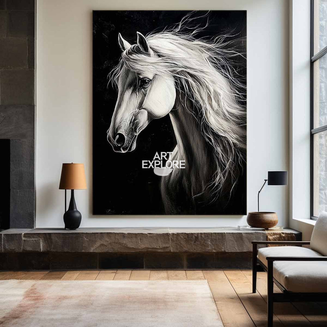 White Horse Oil Painting Modern Horse Portrait Art Painting Steed Painting Horse Art For Wall Decor