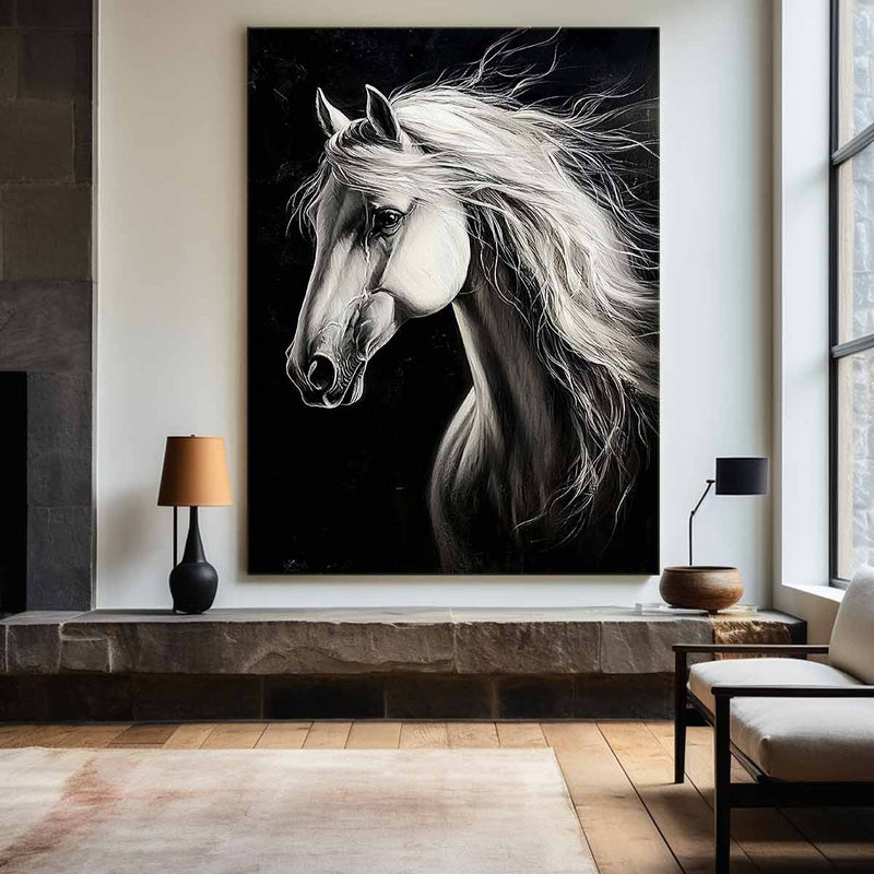 White Horse Oil Painting Modern Horse Portrait Art Painting Steed Painting Horse Art For Wall Decor
