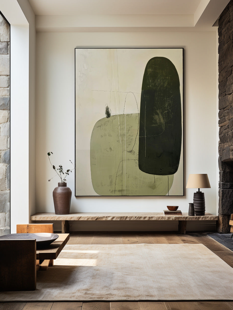 Large Green Abstract Painting Green And Beige Textured Wall Painting Modern Abstract Wall Art Minimalist Painting Art