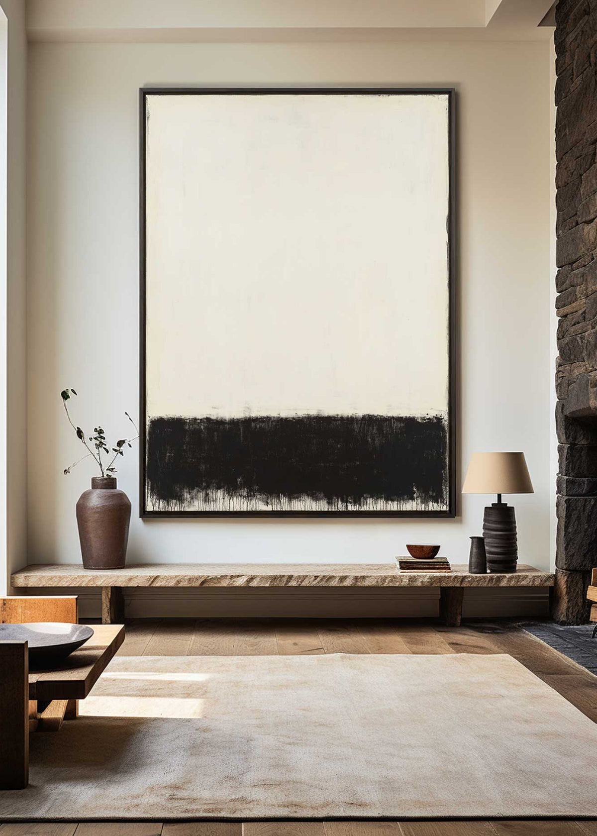 Large Black White Painting Black and White Texture Art Painting Wabi-sabi Canvas Wall Art For Sale