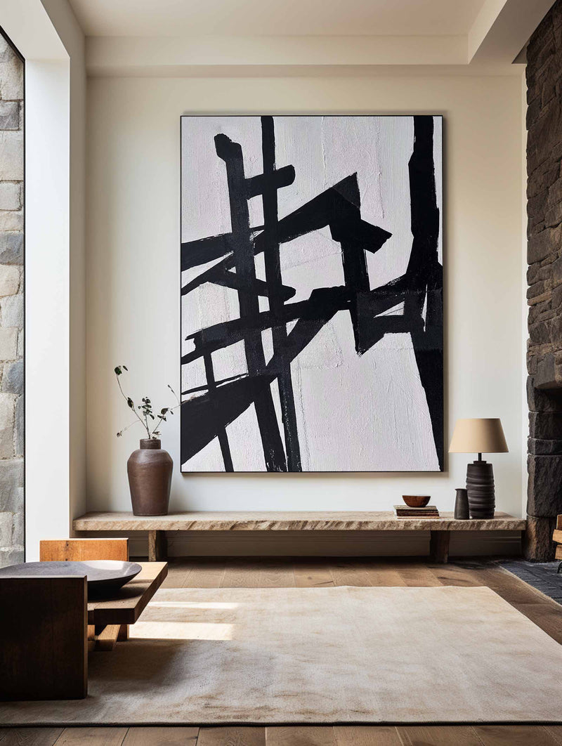 Modern Black And White Abstract Canvas Wall Art Minimalist Art Minimalist Painting For Livingroom