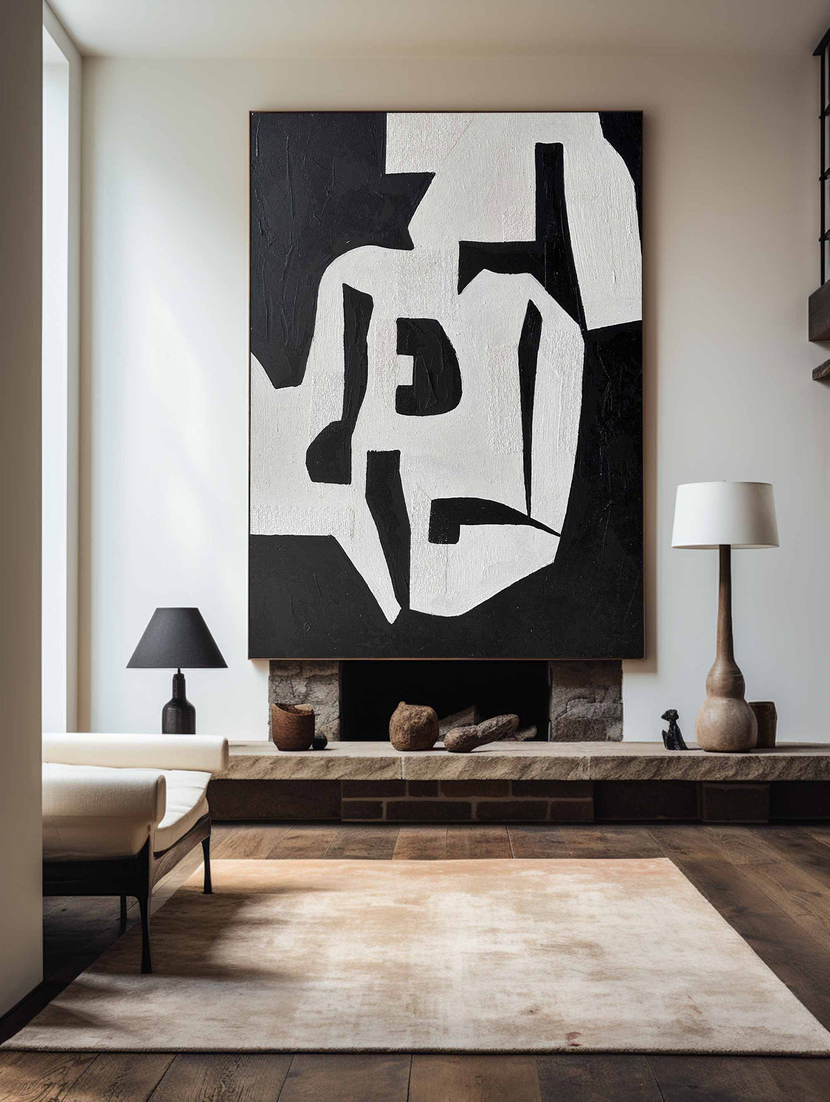 Modern Black And White Abstract Canvas Wall Art Minimalist Art Minimalist Painting For Livingroom