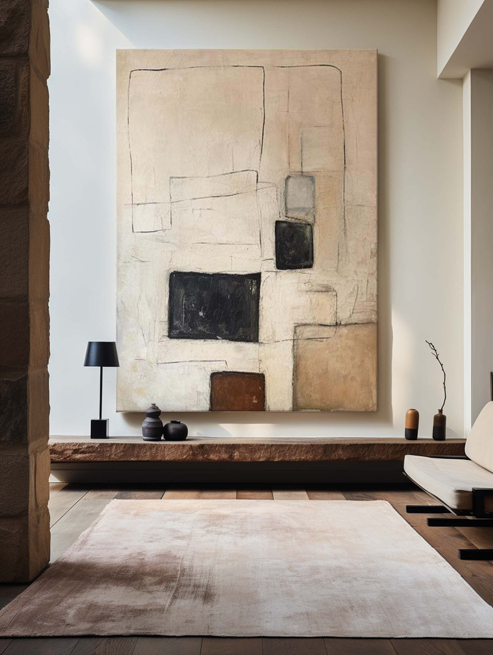 Modern Black And Beige Abstract Canvas Wall Art Earth Tone Minimalist Art Minimalist Painting 