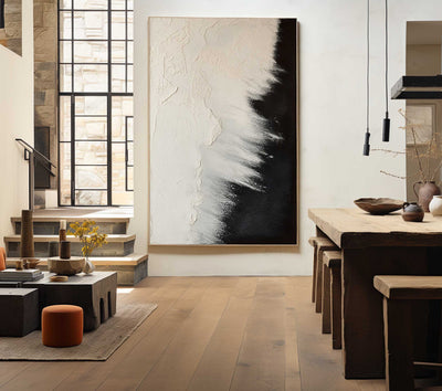 Minimalsit Painting Black and Beige Seashore Wall Art Rich Textured Art Painting For Sale