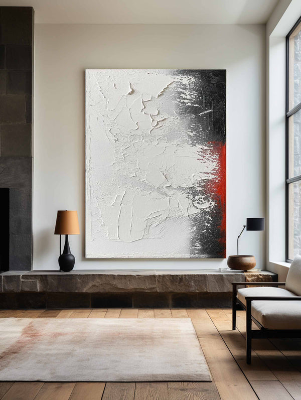 Unique Black And White Modern Art,Large Black Red Wall Painting,Minimalist Entryway Wall Decor