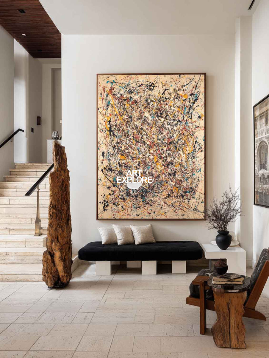 Original Abstract Expressionist Painting With Dynamic Lines For Modern Living Room Decor