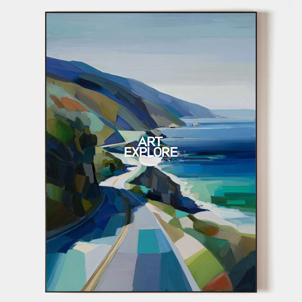 Abstract Coastal Highway Painting Original Oil Art For Modern Home Decor