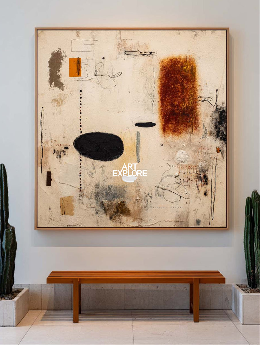 Modern Textured Abstract Painting In Beige And Earth Tones For Living Room Decor