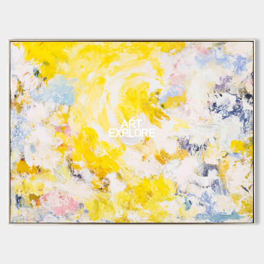 Vibrant Yellow Abstract Painting With Textured Brushwork For Modern Living Spaces