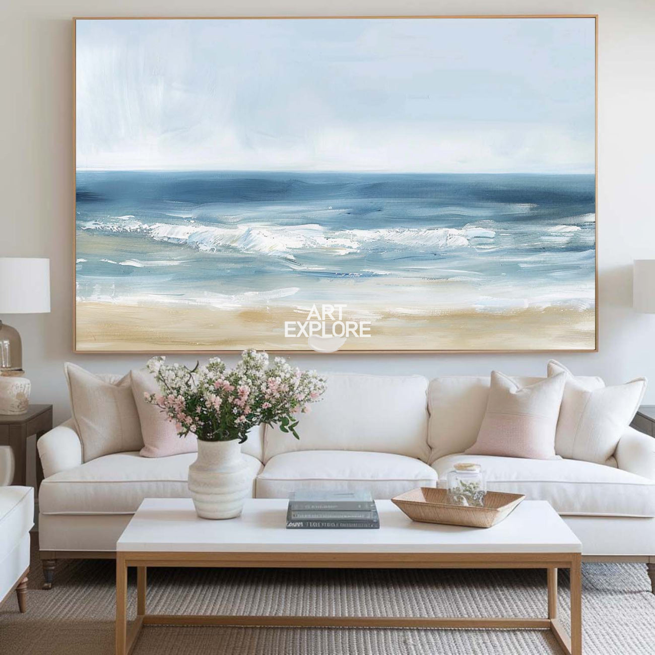Oversized Beach Acrylic Paintings On Canvas Large Blue Textured Landscape Oil Paintings  Artwork Minimalist Apartment Decor