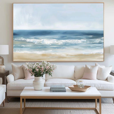 Oversized Beach Acrylic Paintings On Canvas Large Blue Textured Landscape Oil Paintings  Artwork Minimalist Apartment Decor