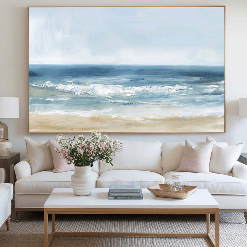 Oversized Beach Acrylic Paintings On Canvas Large Blue Textured Landscape Oil Paintings  Artwork Minimalist Apartment Decor