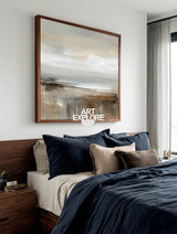 Abstract Textured Square Painting With Neutral Horizon For Modern Living Room Decor