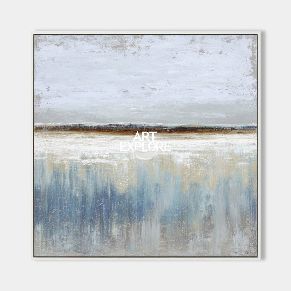 Contemporary Abstract Blue And Beige Painting For Modern Living Room Decor