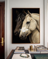 Textured Linen Canvas Horse Portrait Hand Painted Oil Art With Gold Frame Option