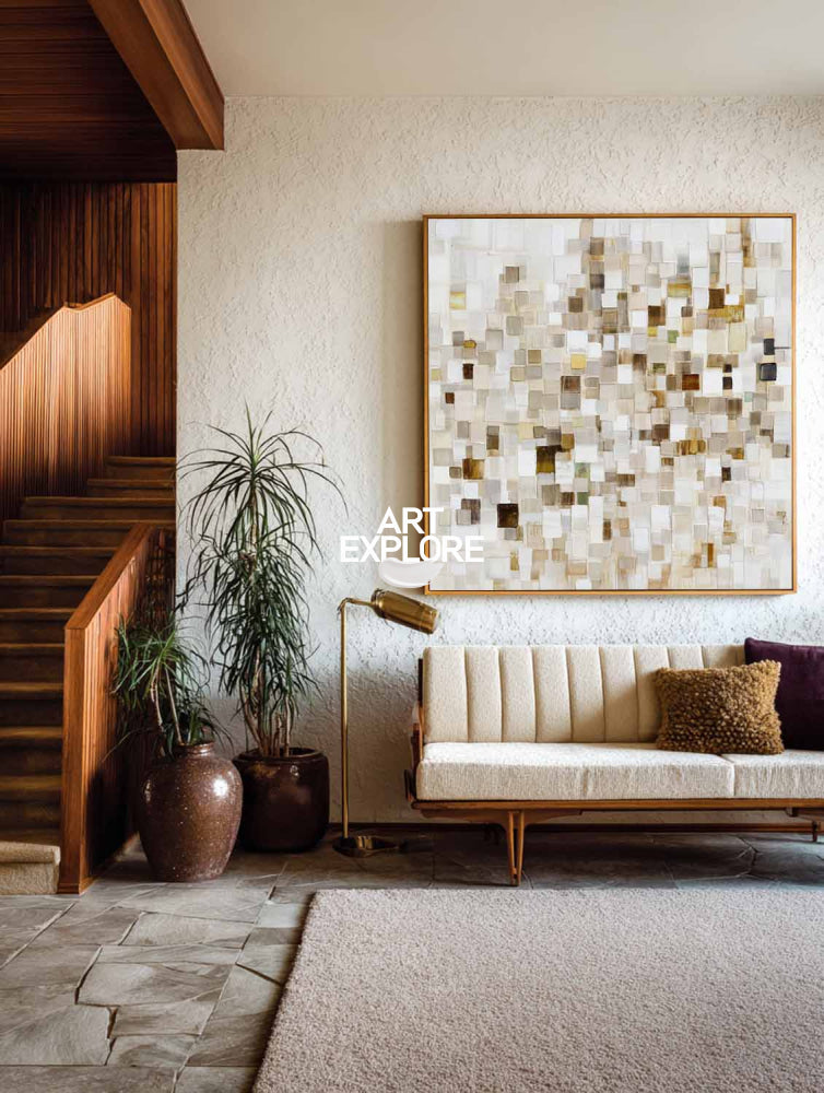 Original Textured Oil Painting On Linen Canvas With Unique Mosaic Style Pattern