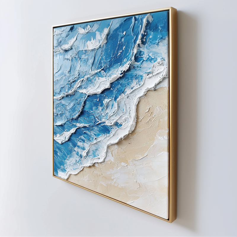 Large Blue Ocean Wave Wall Art Paintings White Blue Sea Art Painting Blue Textured Wall Art 