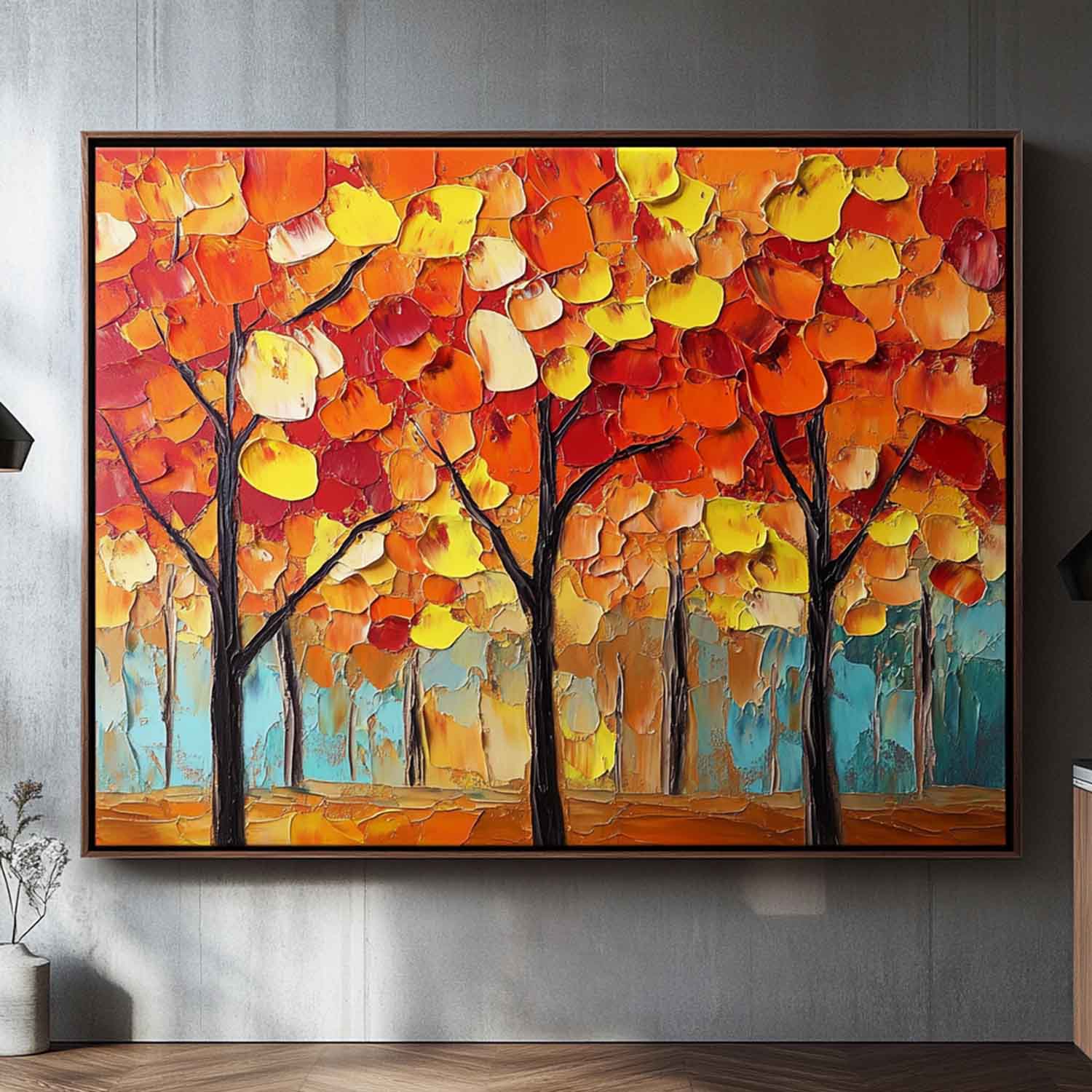 Modern Red Textured Painting Red Trees Painting Handmade Wall Art Minimalist Plaster Wall Art Wall Decor